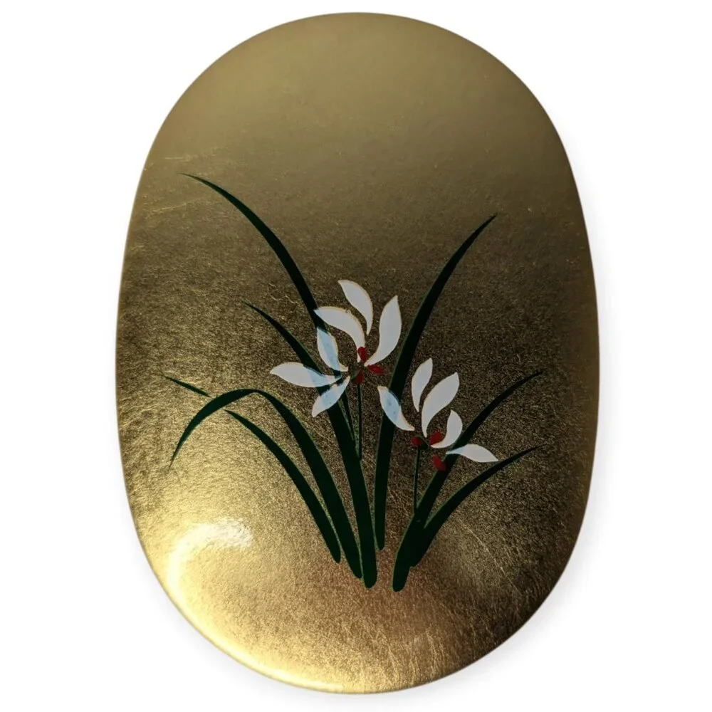 Japanese Gold Leaf Crafts Ran with Toothpick Western Gold Leaf Trinket Box NWT